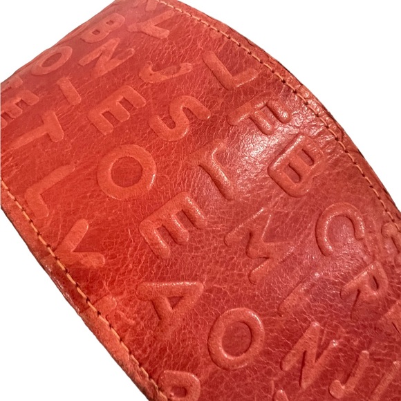 Leather Belt vintage brass buckle size s/m wide width great condition embossed - Picture 4 of 8